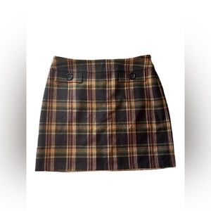 [SOLD] Michael Kors Plaid Wool Blend Mini Skirt with Button Accents